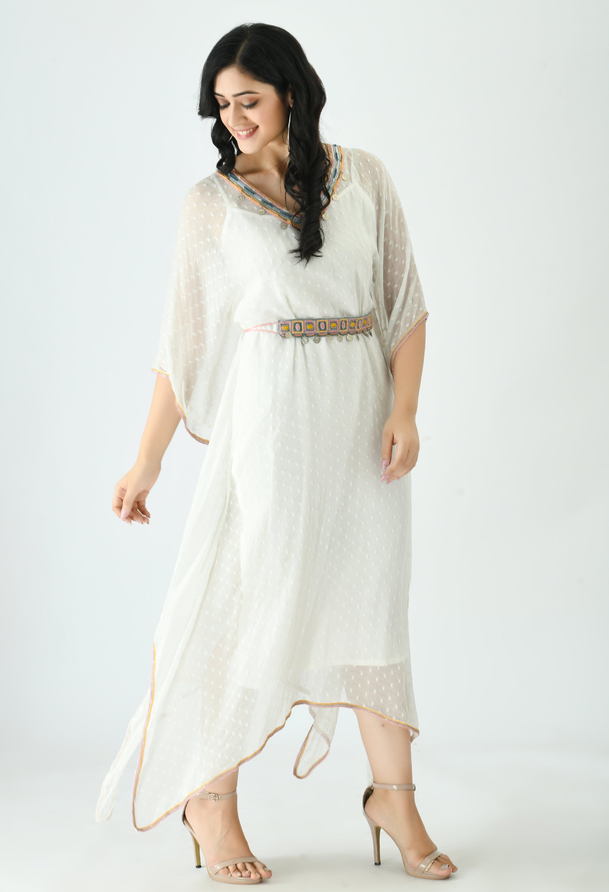 Kasida Chiffon Kaftan | Hand-embroidered Crystals Chiffon Kaftan